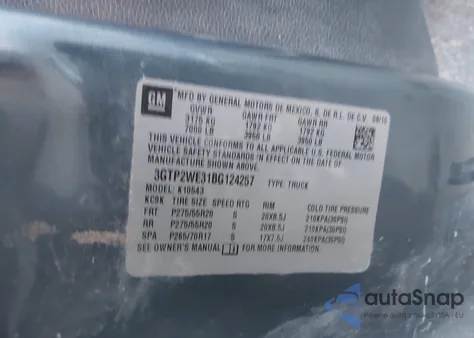 2011 GMC Sierra 1500 Slt из США, поврежденный, VIN 3GTP2WE31BG124257